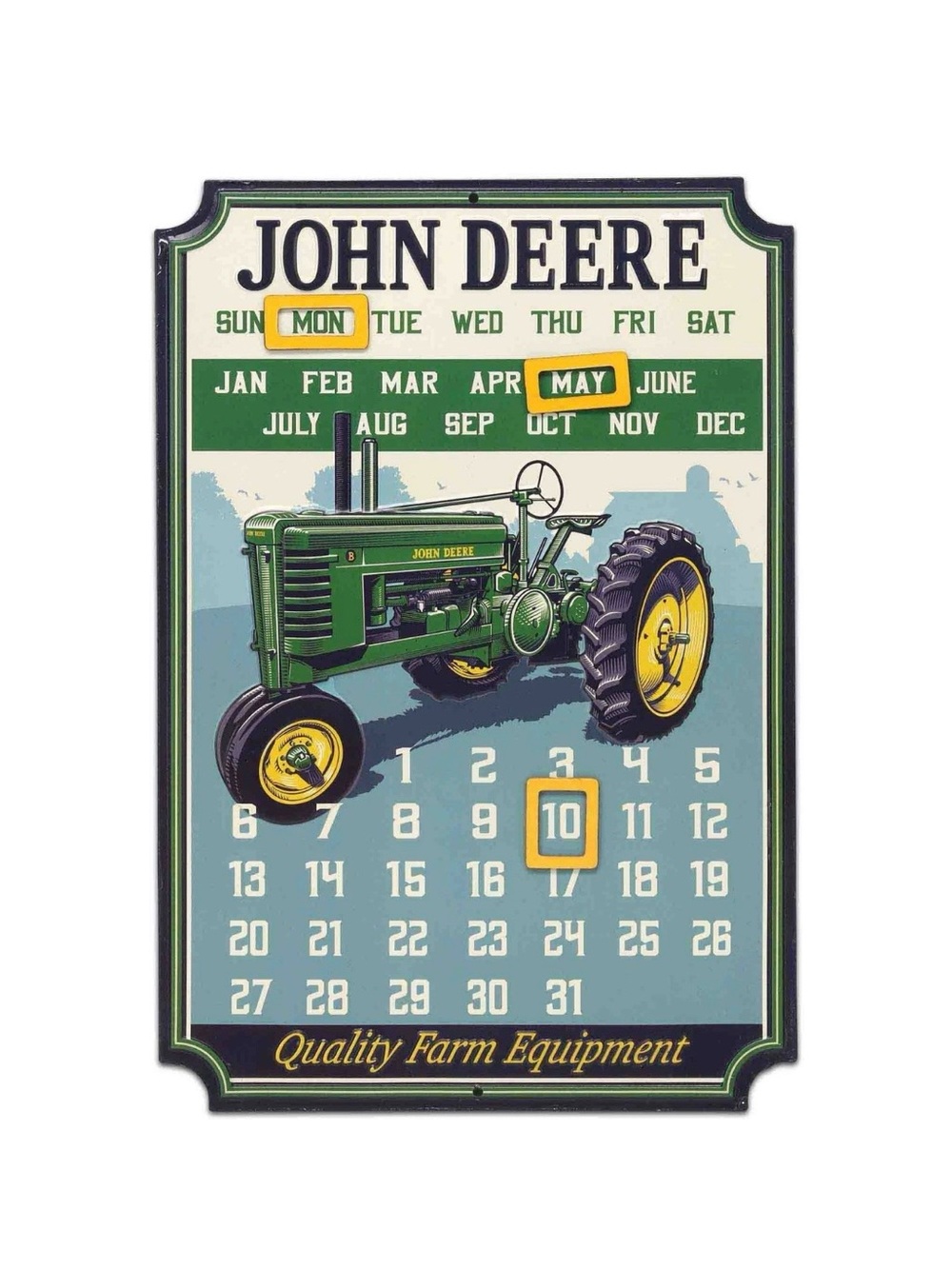 John Deere Green & Yellow Tractor Calendar Sign